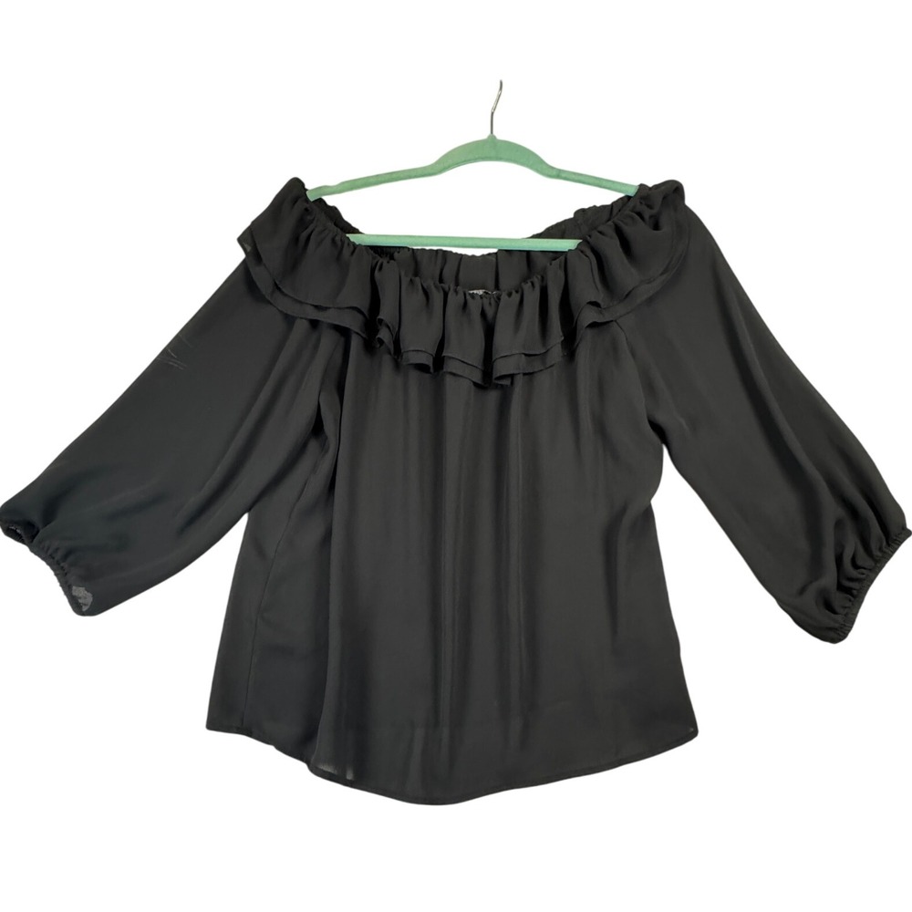 J.CREW Mercantile Off Shoulder Ruffle Trim Black‎ Long Sleeve Top Size M boho